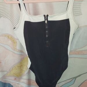 Black and White Zip-Front Swimsuit